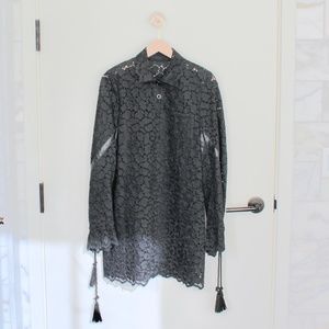 Lace/Crochet Cotton/Satin Mini Dress with Leather Details, Black/Navy